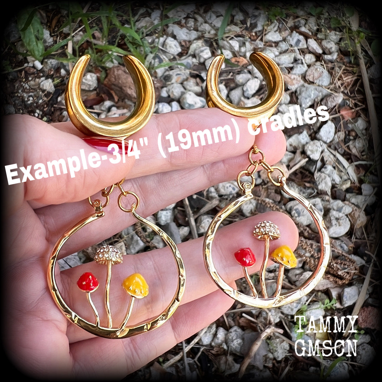 19mm ear weights 19mm ear hangers Mushroom earrings Mushroom ear weights Cottagecore Goblincore Fairycore Forestcore Forestpunk Whimsygoth 