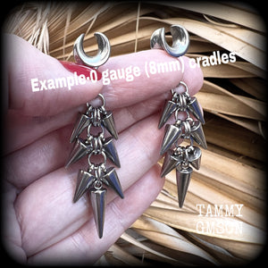 Metal spike gauged earrings-Punk earrings