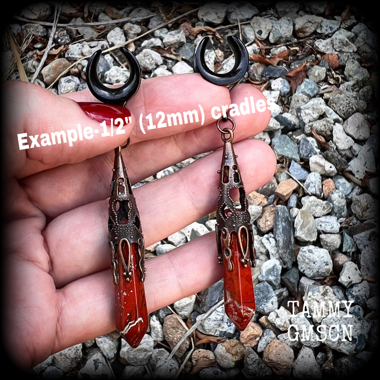 Blossom jasper gauged earrings-Gothic gemstone ear hangers