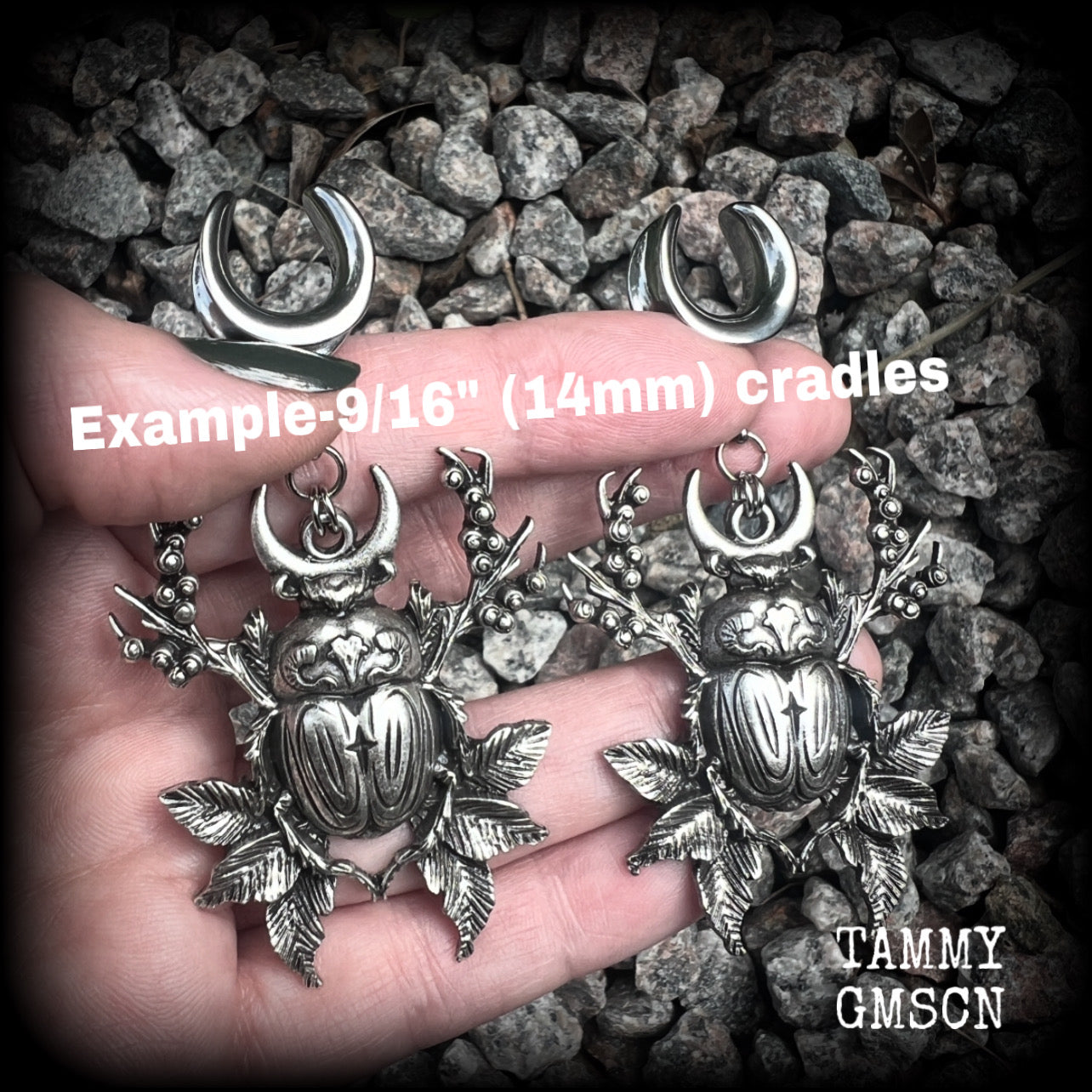 Moss goth scarab beetle gauged earrings-Insect ear weights