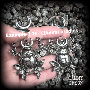 Moss goth scarab beetle gauged earrings-Insect ear weights