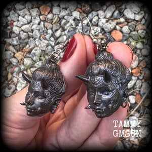 Prajna earrings Jorogumo Yokai earrings Hanechka Japanese mask Hannya mask Samurai jewllery Japanese ghost demon earrings Japanese jewelry Unique earrings kawaii jewllery Japanes folklore Japanese legend Ghost stories Japanese earrings Kawaii earring