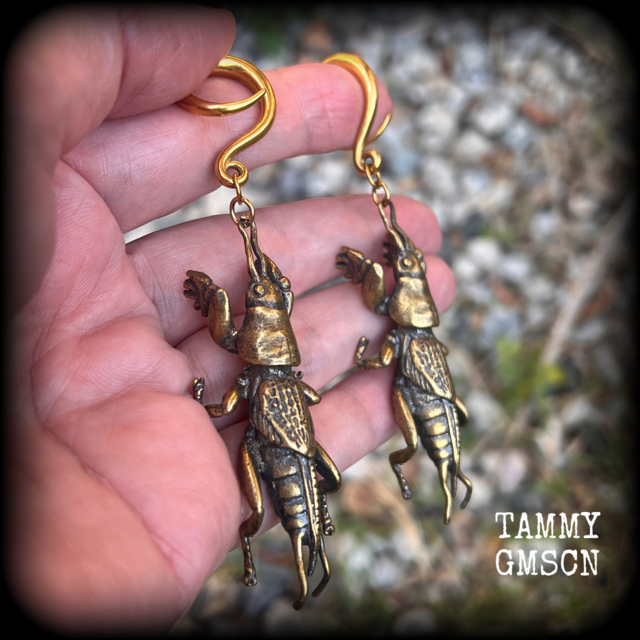 Brass ear hangers Mole cricket gauged earrings Insect ear weights 6 gauge ear weights Gauges 2g 0g 00g 1/2 9/16 5/8 3/4" 7/8 1” 4mm 6mm 8mm 10mm 12mm 14mm 16mm 19mm 22mm 25mm 28mm 30mm Gauged earrings Gauged ears Cottagecore Forestcore Forestpunk