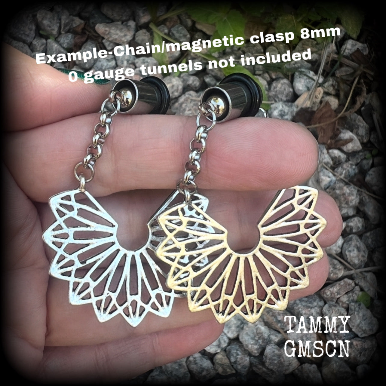 Silver mandala ear hangers-Geometric gauged earrings