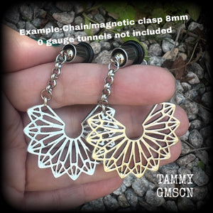 Silver mandala ear hangers-Geometric gauged earrings