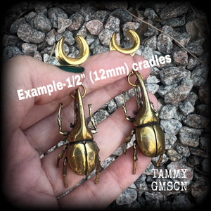 Brass rhinoceros beetle gauged earrings-Hercules beetle ear weights