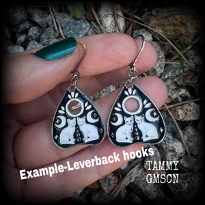 Occult cat planchette earrings-Silver