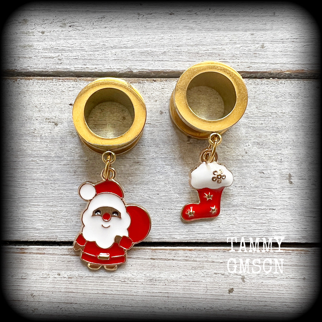 Christmas earrings Christmas jewelry Christmas tunnels Christmas gauged earrings Santa earrings Sants stocking Christmas tree Yuletide Krampus earrings Stretched ears Stretched lobes Body jewelry 6mm 8mm 10mm 12mm 14mm 16mm 19mm 22mm 25mm 28mm 30mm 