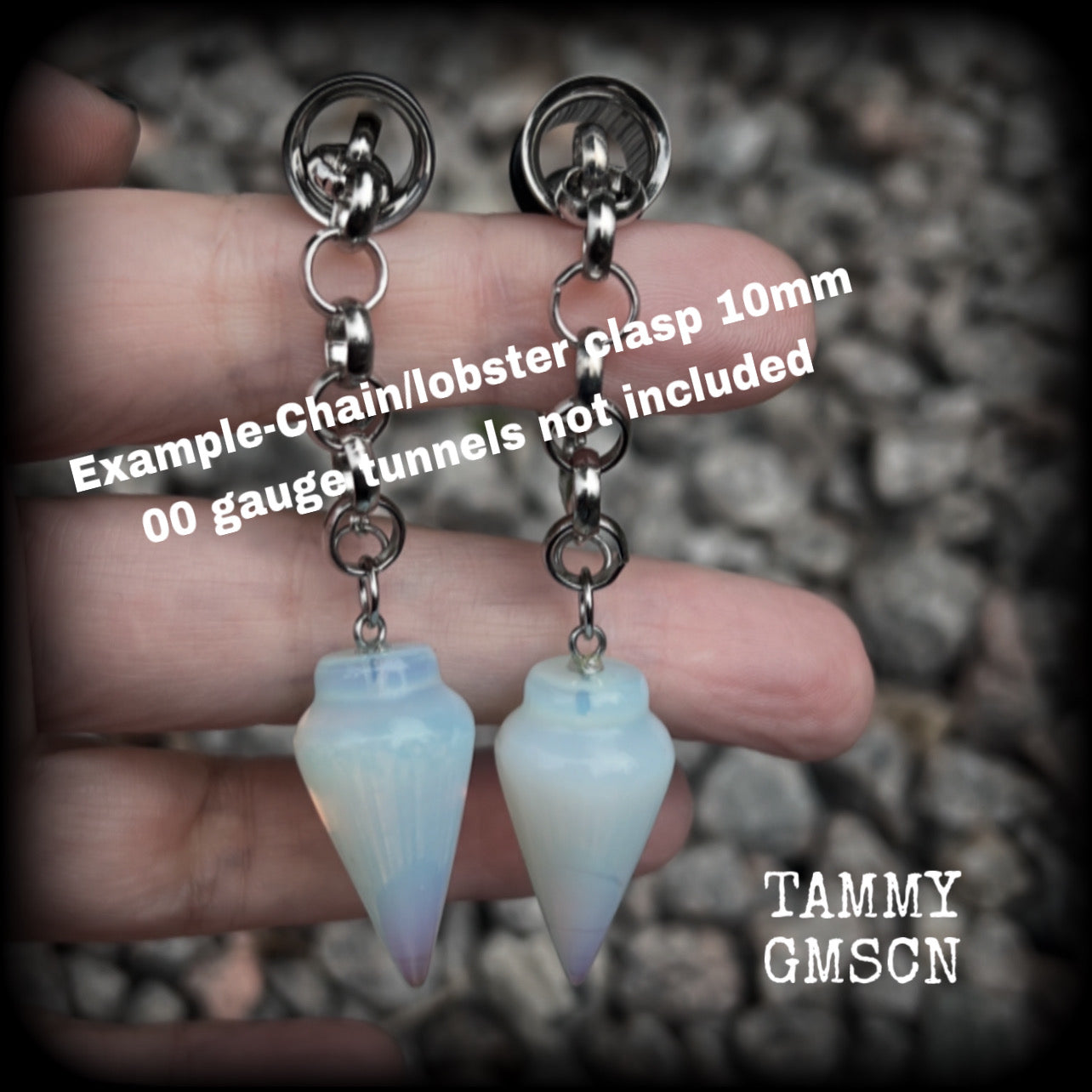 Opalite ear hangers-Gemstone tunnel dangles