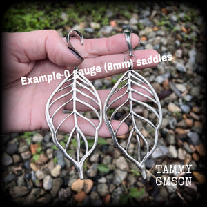 Oversize antique silver skeleton leaf earrings