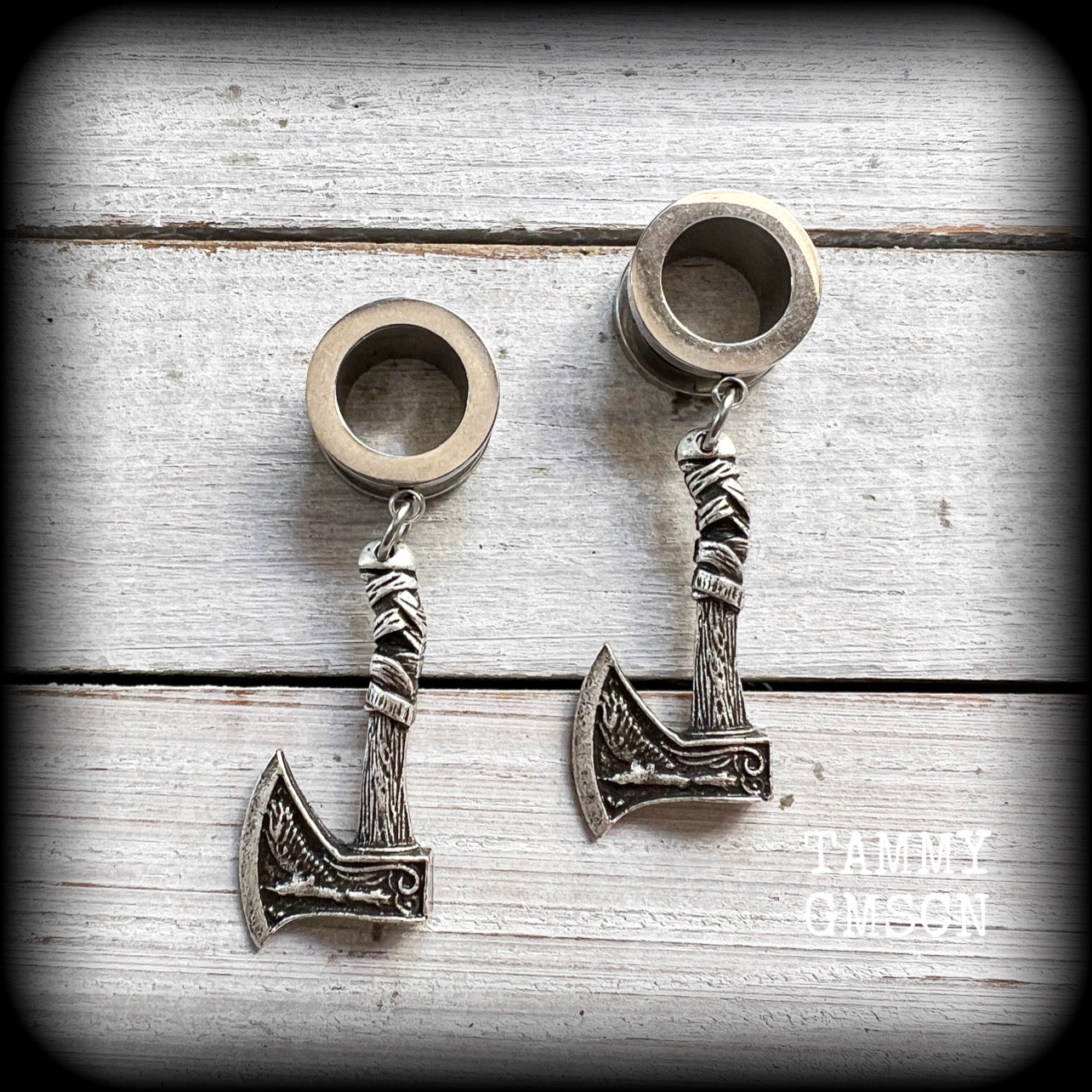 Viking axe tunnel earrings-Viking jewelry
