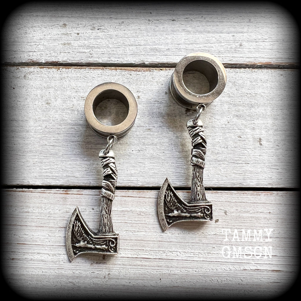 Viking axe tunnel earrings-Viking jewelry