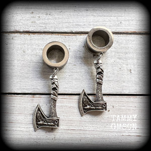 Viking axe tunnel earrings-Viking jewelry