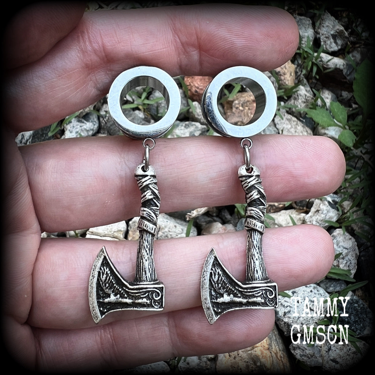 Viking axe tunnel earrings-Viking jewelry