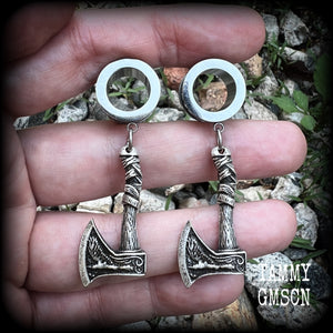 Viking axe tunnel earrings-Viking jewelry