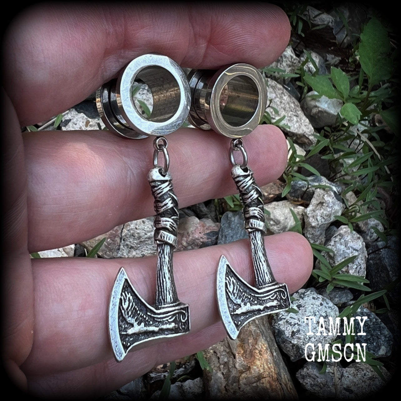 Viking axe tunnel earrings-Viking jewelry