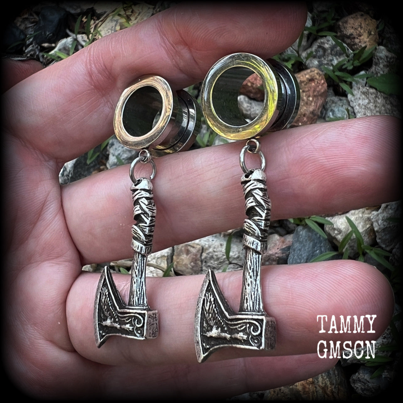 Viking axe tunnel earrings-Viking jewelry