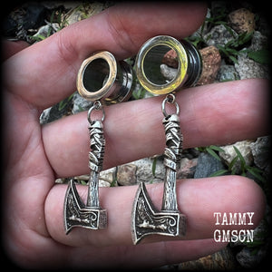 Viking axe tunnel earrings-Viking jewelry