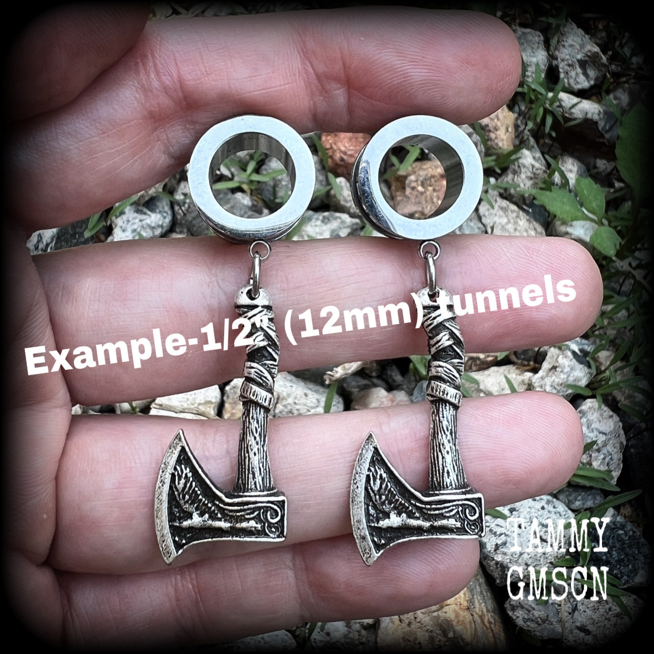 Viking axe tunnel earrings-Viking jewelry