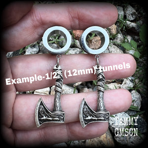 Viking axe tunnel earrings-Viking jewelry