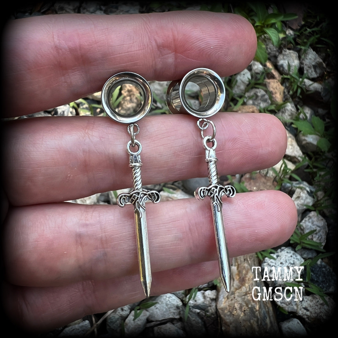 Sword tunnel earrings Sword ear gauges Sword tunnel dangles Earlets Plugs 6mm 8mm 10mm 12mm 14mm 16mm 19mm 22mm 25mm Tarot jewelry Tarot ear gauges