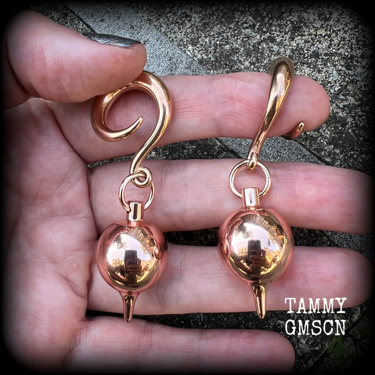 Rose gold pendulum ear weights-Ishtar gauged earrings