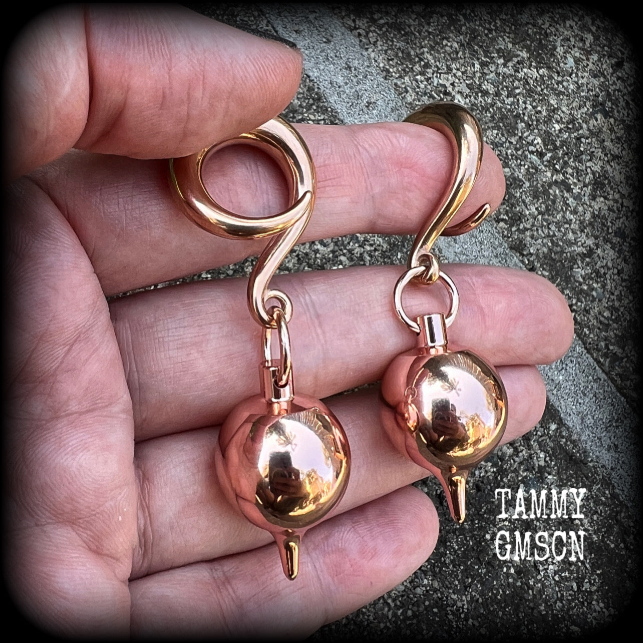 Rose gold pendulum ear weights-Ishtar gauged earrings