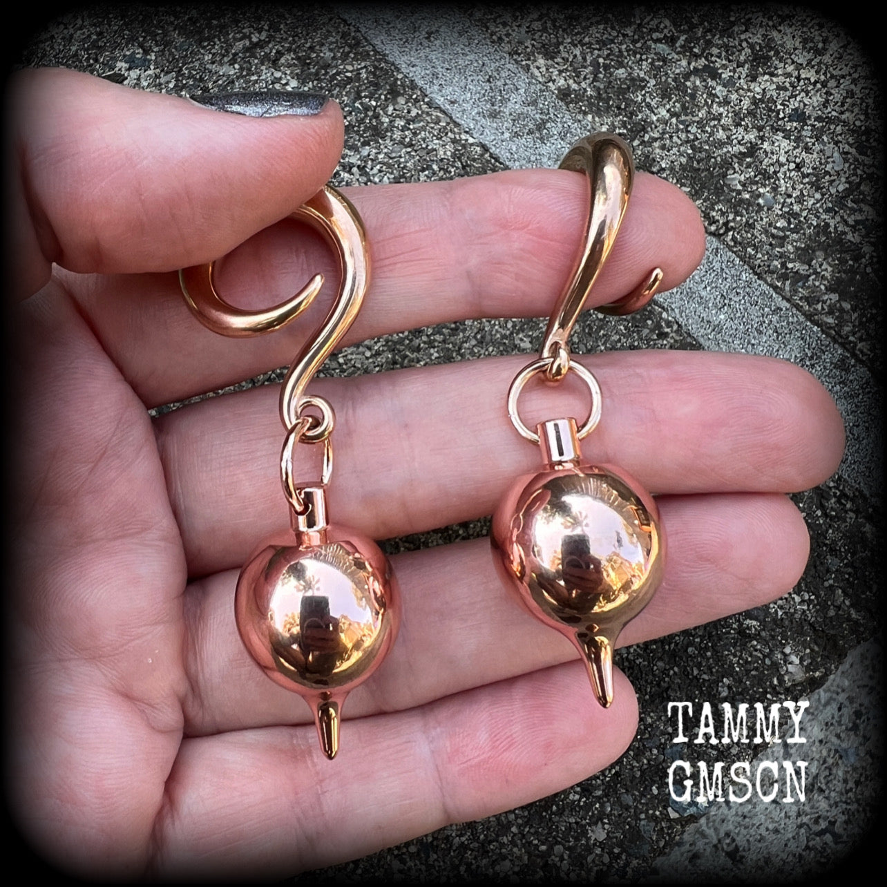 Rose gold pendulum ear weights-Ishtar gauged earrings