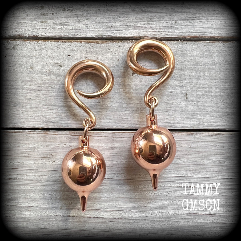 Rose gold pendulum ear weights-Ishtar gauged earrings