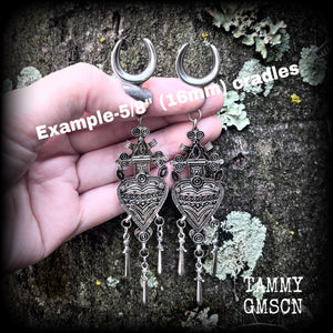 Three of Swords gauged earrings-Tarot card jewellery