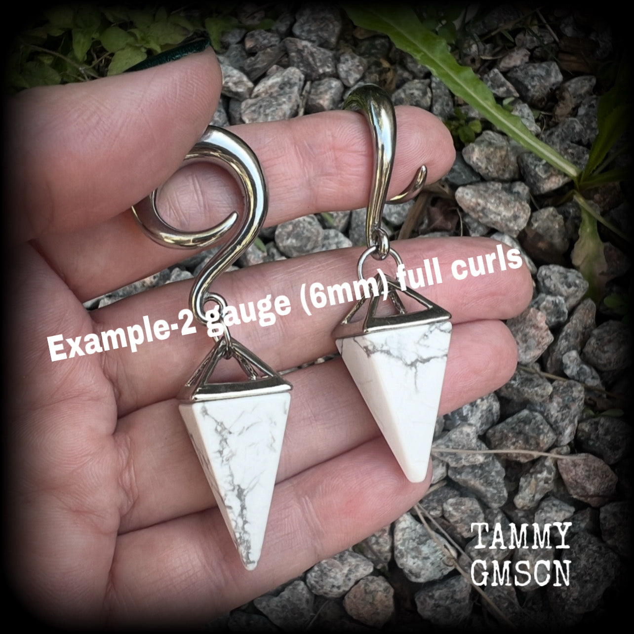 White howlite gauged earrings
