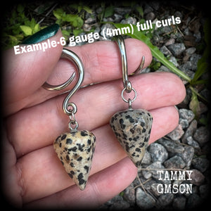 Dalmatian jasper gauged earrings-Gemstone ear weights
