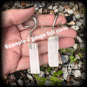 Selenite gauged earrings-Hanging gauges