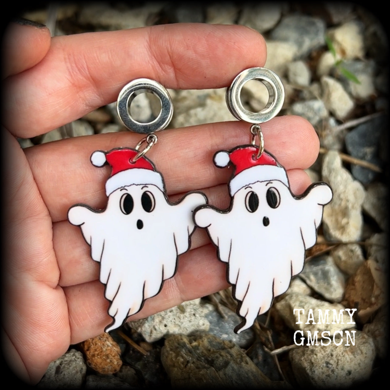 Christmas ghost tunnel earrings-Christmas earrings