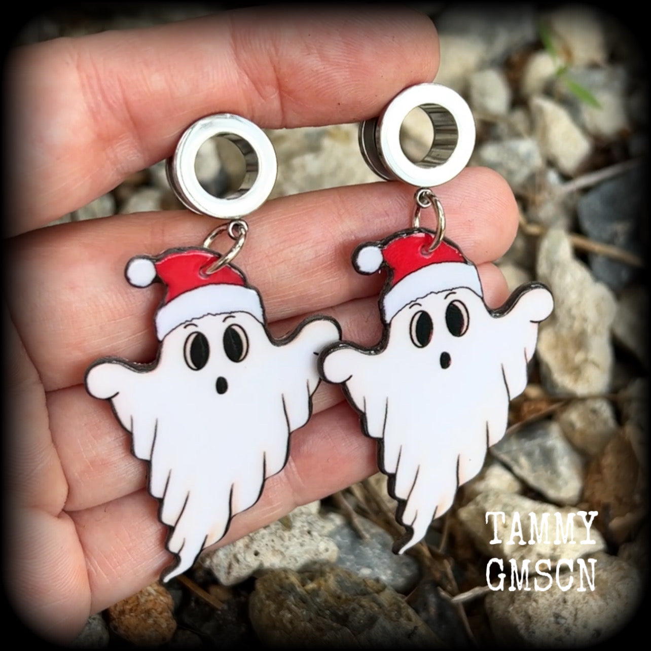 Christmas ghost tunnel earrings-Christmas earrings