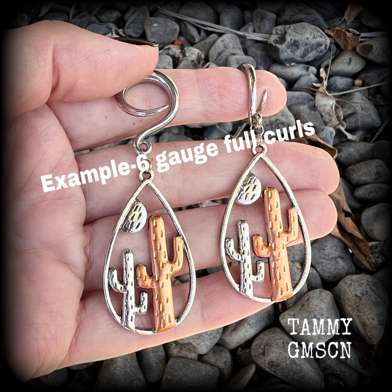 Cactus gauged earrings-Hanging gauges