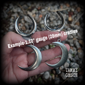 Crescent moon ear gauges- Gauged earrings