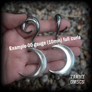 Crescent moon ear gauges- Gauged earrings