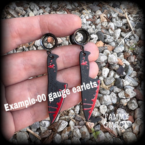 Bloodied knife tunnel earrings-Horror punk earrings