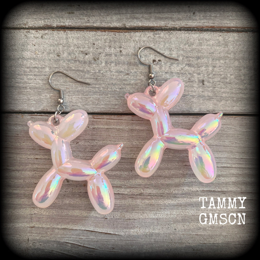 Pink balloon animal earrings-Dog earrings