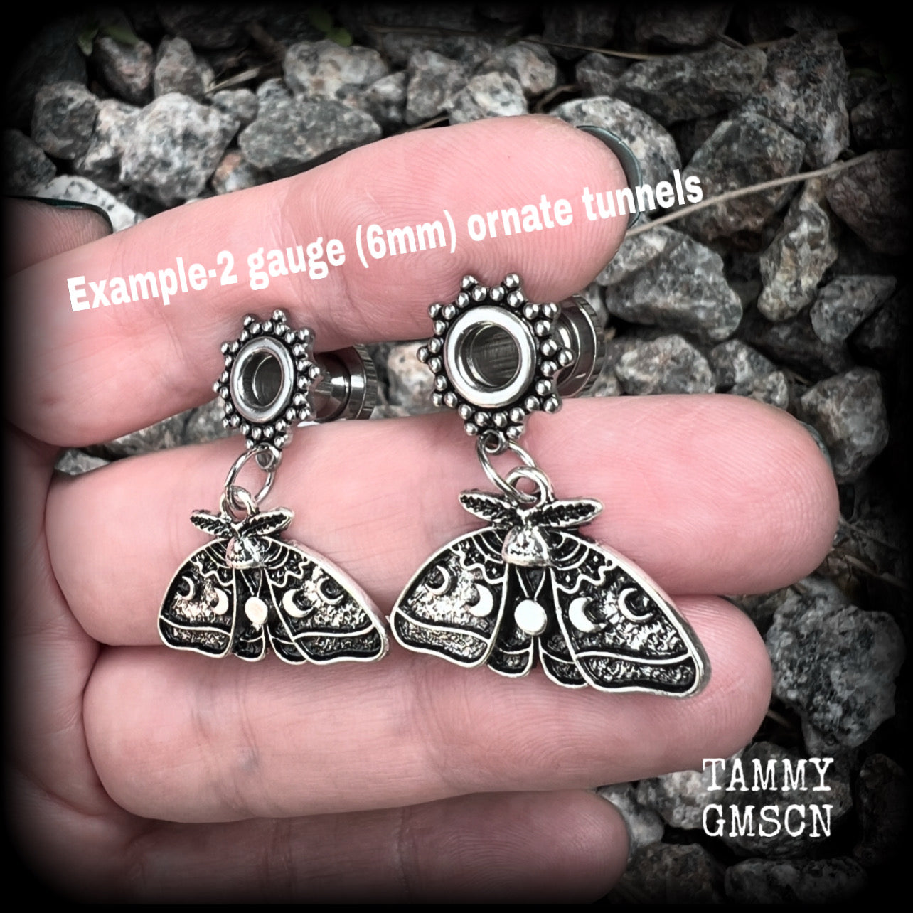 Moth and moon tunnel earrings-Luna moth ear gauges