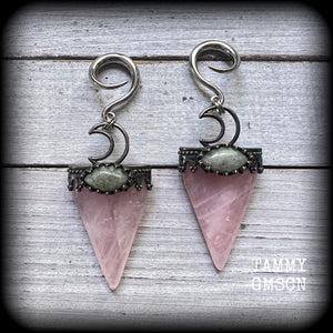 Rose Quartz ear weights Labradorite gauged earrings 6g ear weights Body jewelry Gemstone ear weights 6g 2g 0g 00g 1/2 9/16 5/8 3/4 7/8 1 1.10 1.18 Crescent moon earrings Celestial ear hangers Moon ear weights Gemstone ear hangers 4mm 6mm 8mm 10mm