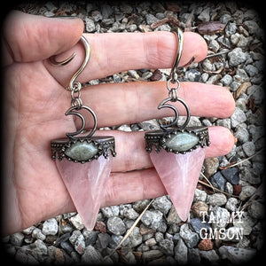 Rose Quartz ear weights Labradorite gauged earrings 6g ear weights Body jewelry Gemstone ear weights 6g 2g 0g 00g 1/2 9/16 5/8 3/4 7/8 1 1.10 1.18 Crescent moon earrings Celestial ear hangers Moon ear weights Gemstone ear hangers 4mm 6mm 8mm 10mm