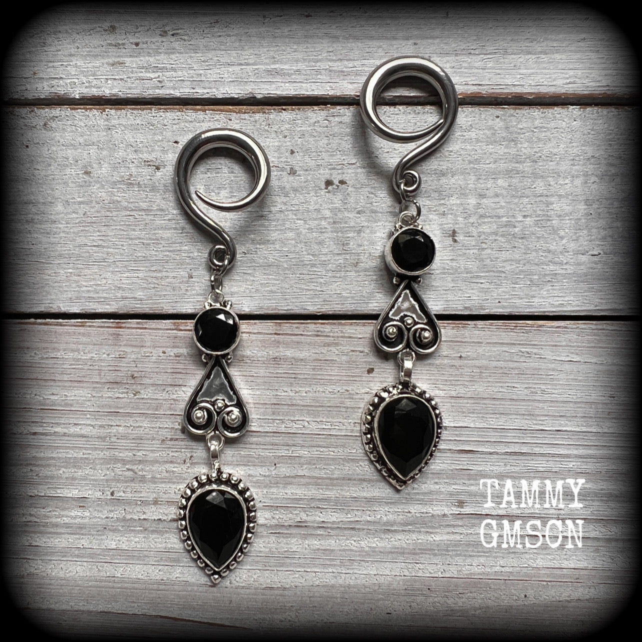 Black onyx gauged earrings-Gemstone ear gauges