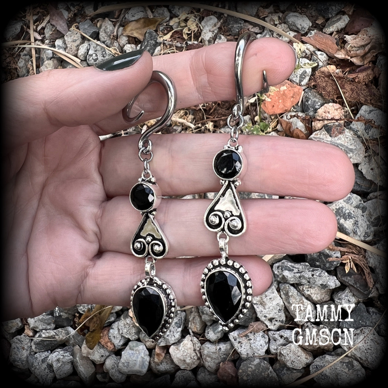 Black onyx gauged earrings-Gemstone ear gauges