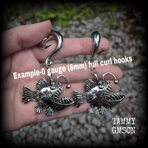 Angler fish gauged earrings-Sea Shanty ear weights