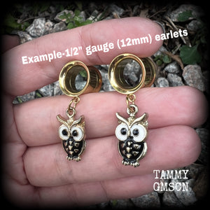 Owl tunnel tunnel dangles-Owl tunnel earrings