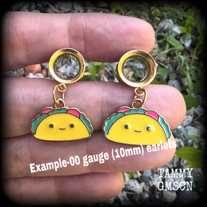 Taco tunnel earrings-Tunnel dangles-Ear gauges