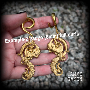 Green man gauged earrings-Greenman ear hangers