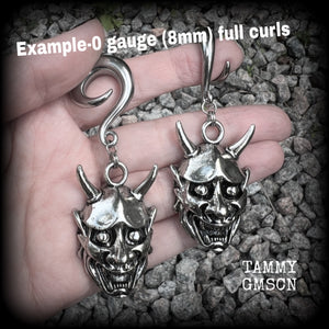 Hannya mask gauged earrings